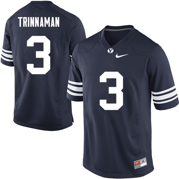 Men #3 Jonah Trinnaman BYU Cougars College Football Jerseys Sale-Navy